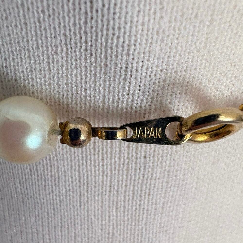 Vintage Japan Faux Pearl Floral Bead Necklace Gold Black Enamel 18” - Picture 4 of 5